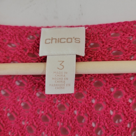 CHICO'S Crochet Detail Jamie Pullover Top Sz 3/L in Raspberry Cottagecore Fairy - Picture 9 of 12